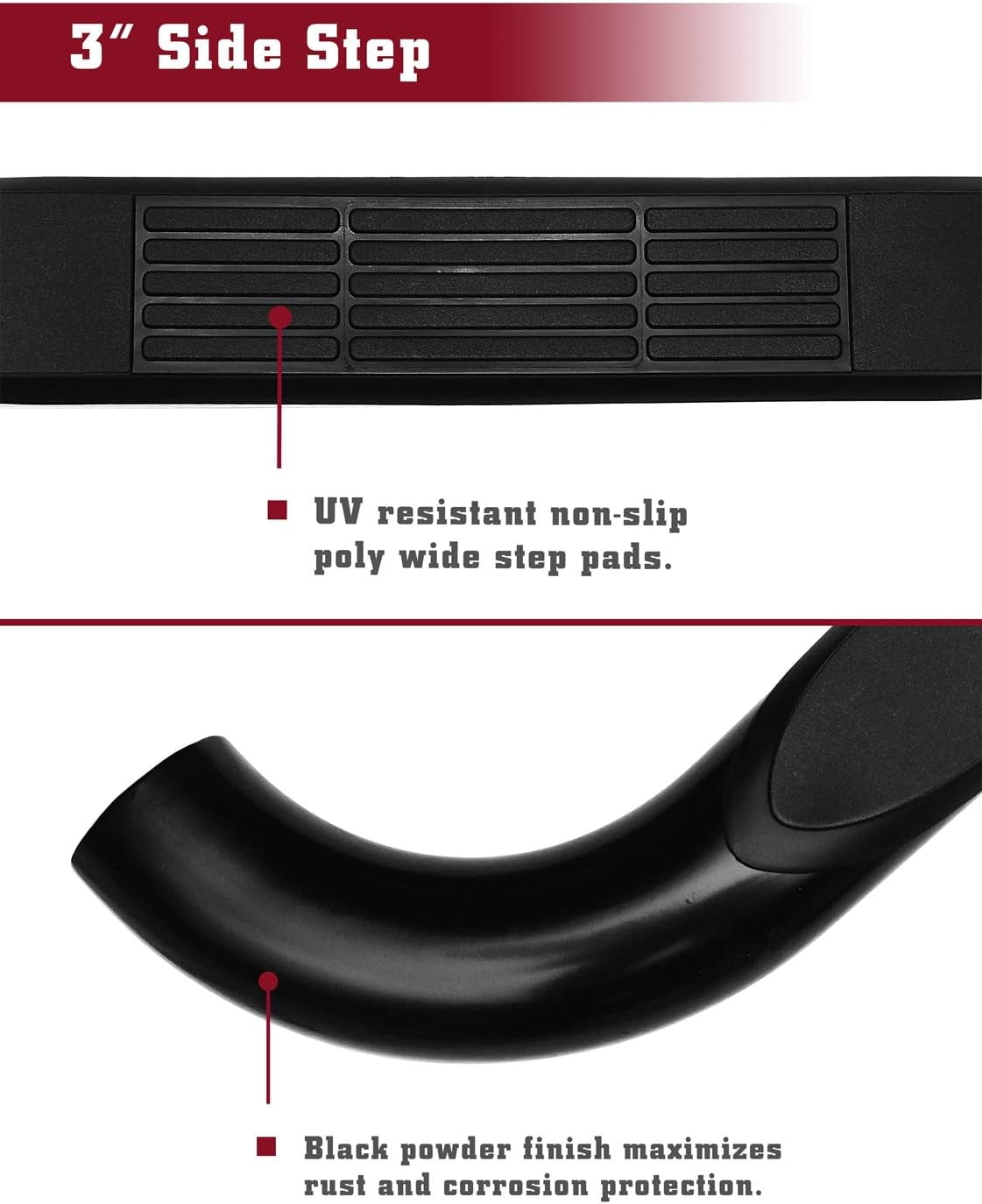 TAC Side Steps fit 2000-2004 Dodge Dakota Quad Cab Pickup Truck 3 inches Black Side Bars Nerf Bars Step Rails Running Boards Off Road Exterior Accessories (2 Pieces Running Boards)