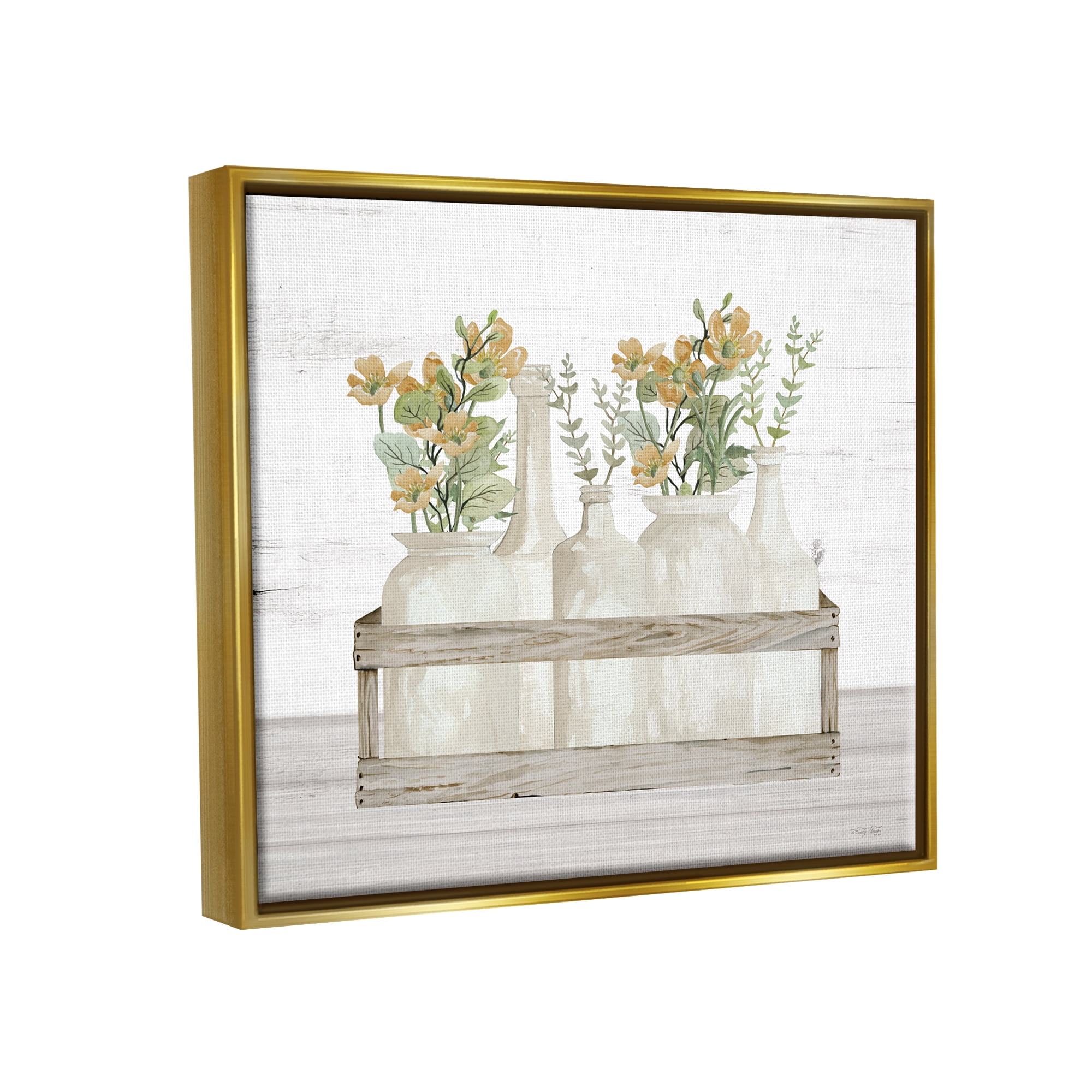 Stupell Industries Rustic Herb Jars Botanical & Floral Painting Gold Floater Framed Canvas Art Print Wall Art, 21 x 17
