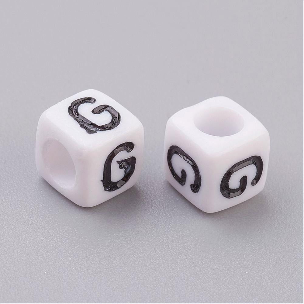 Acrylic Horizontal Hole Letter Beads Cube White Letter G Size: 6mm wide 6mm long 6mm high hole: 3.2mm 2600pcs/500g