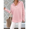 thumbnail image 4 of Women'S Long Sleeve Quarter Zip Pullover Sweater Casual Loose V Neck Collared Ribbed Knit Tops Pink M, 4 of 7
