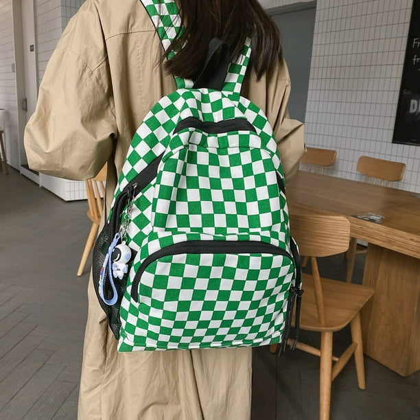 Checkerboard Light Academic Aesthetic Backpack Girls Cute Plaid Ready