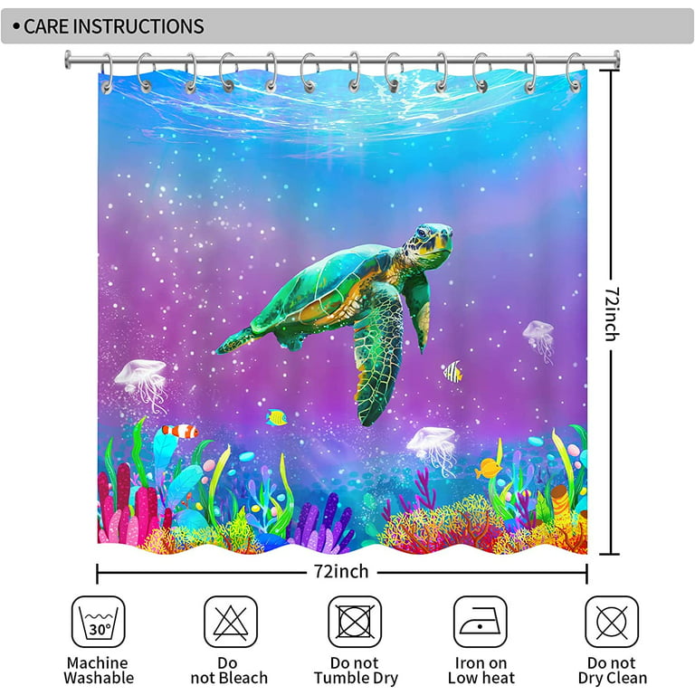 Sonernt Sea Turtle Shower Curtain Ocean Creature Landscape Bathroom Shower  Curtains Bathroom Decoration Fabric, 72x72 Inch 