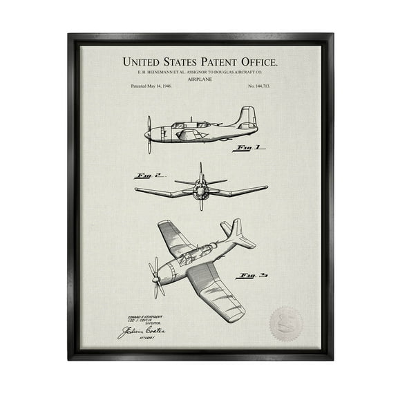 Stupell Industries Detailed Plane Aircraft Chart Graphic Art Jet Black Floating Framed Canvas Print Wall Art, Design by Karl Hronek