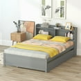 thumbnail image 3 of Bellemave Full Bed with Twin Trundle and Bookcase Headboard, Wooden Full Size Platform Bed with Storage Shelves for Bedroom (Gray), 3 of 9