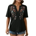 thumbnail image 2 of YHAJDS Short Sleeve Sweater for Women V Neck Embroidered Detail Loose Casual Summer Top, 2 of 4