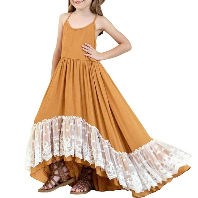 EnJoCho Robe Maxi pour Filles à Volants Fluide Boho Robes d'Été Décontractées Robe Longue Sans Manches Col Rond Décontractée Tendance 2025