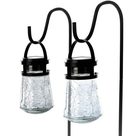 

Home Zone Security Solar Crackle Glass Solar Lanterns Light 10 Lumens 3000K LED 2-Pack Black