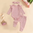 thumbnail image 2 of TOWED22 Newborn Girl Fall Winter Outfits 3 Pcs Clothing Set Long Sleeve Round Neck Graphic Romper Jumpsuit Flare Pants Headband Baby Girl Clothes Set(Pink,6-9 M), 2 of 4