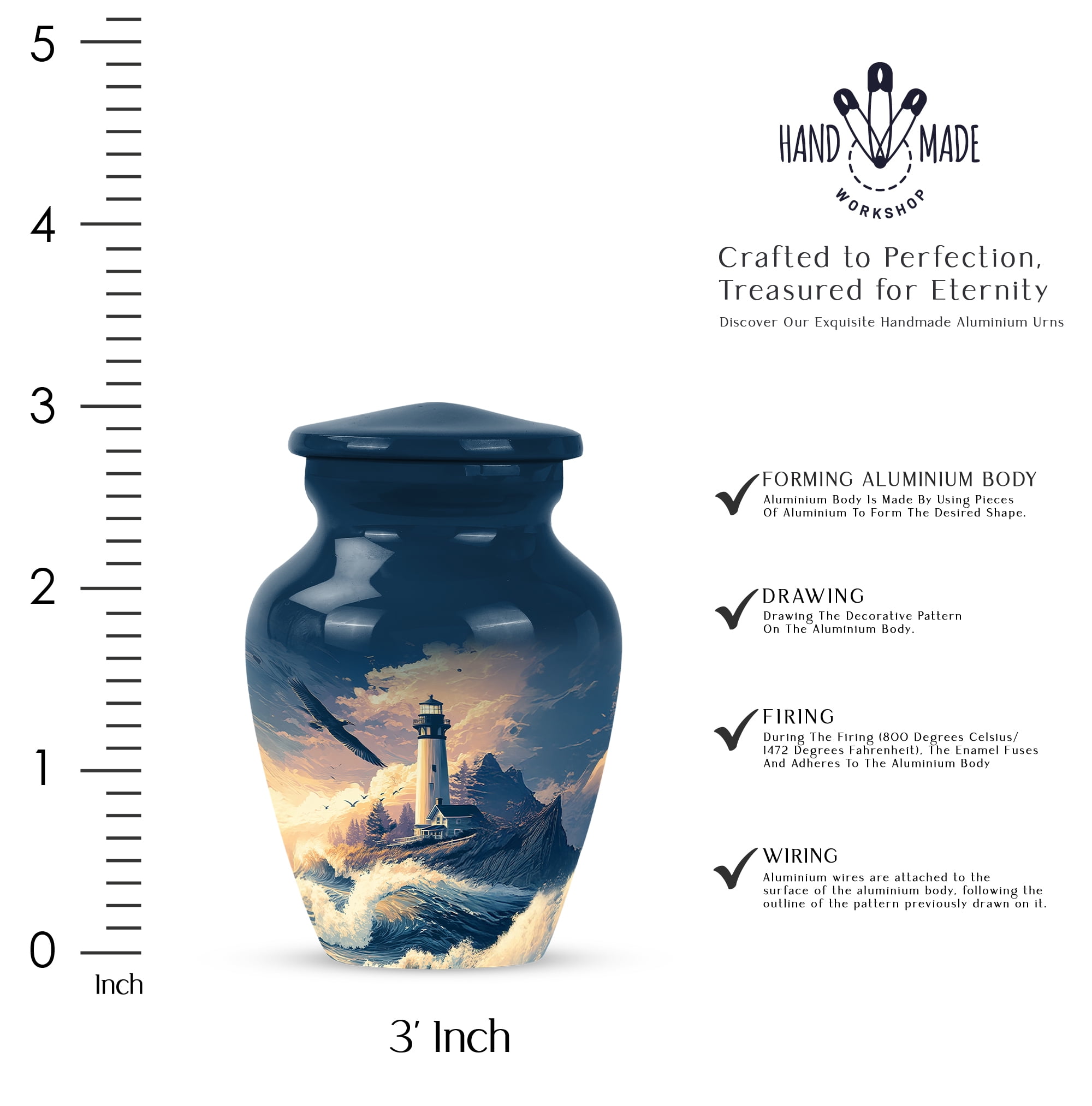 Lighthouse Small Keepsake Urn For Human Ashes For Male, Little Cloud Cremation Urn For Mom, Blue Urns For Human Ashes Adult Female Small, Miniature Funeral Ash Urns Mini, 3 Inch