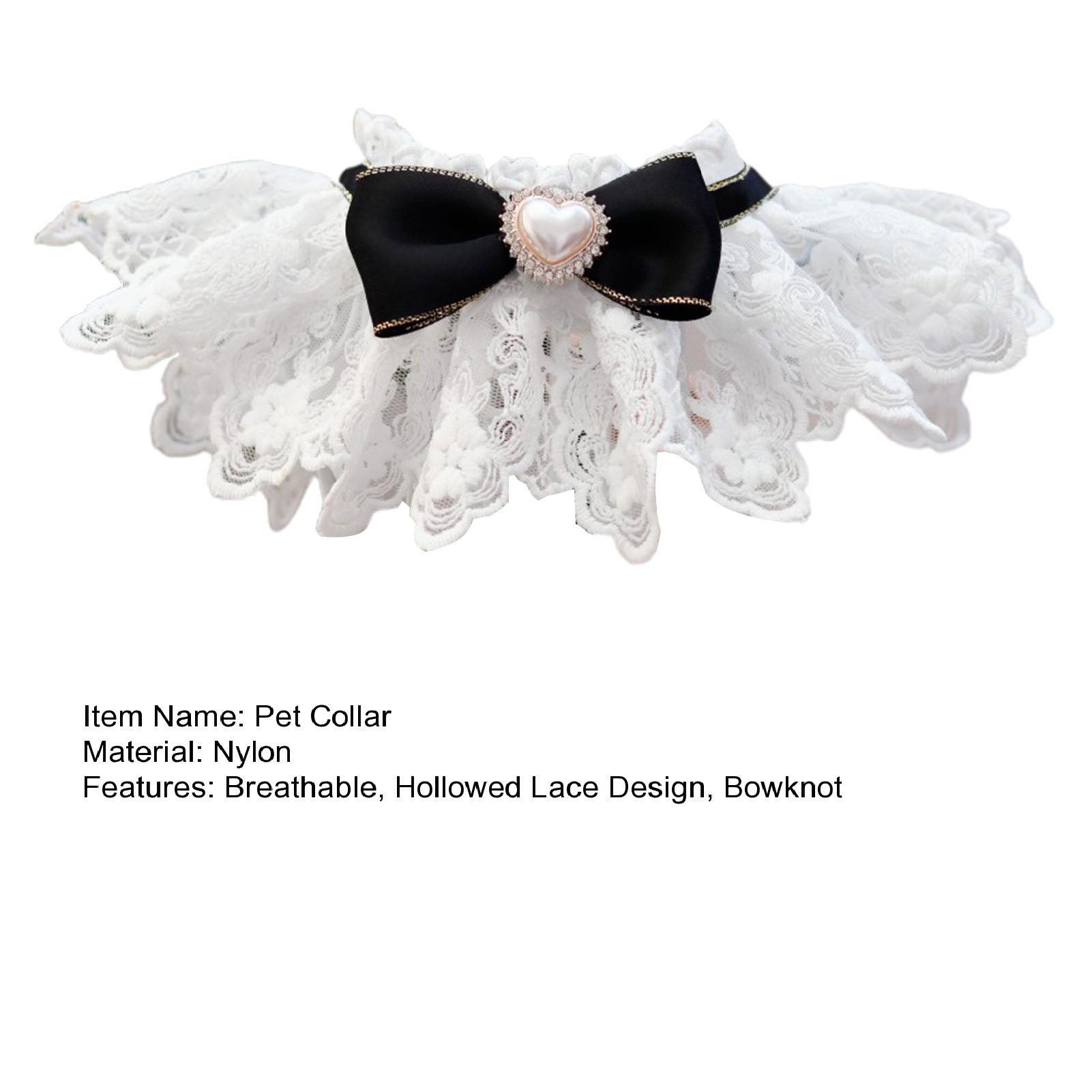 Pet Collar Hollowed Lace Bowknot Faux Pearl Rhinestone Decor Dress Up Breathable Cat Dog Scarf Bib Necklace Photo Props Chihuahua Yorkie Clothes Accessories