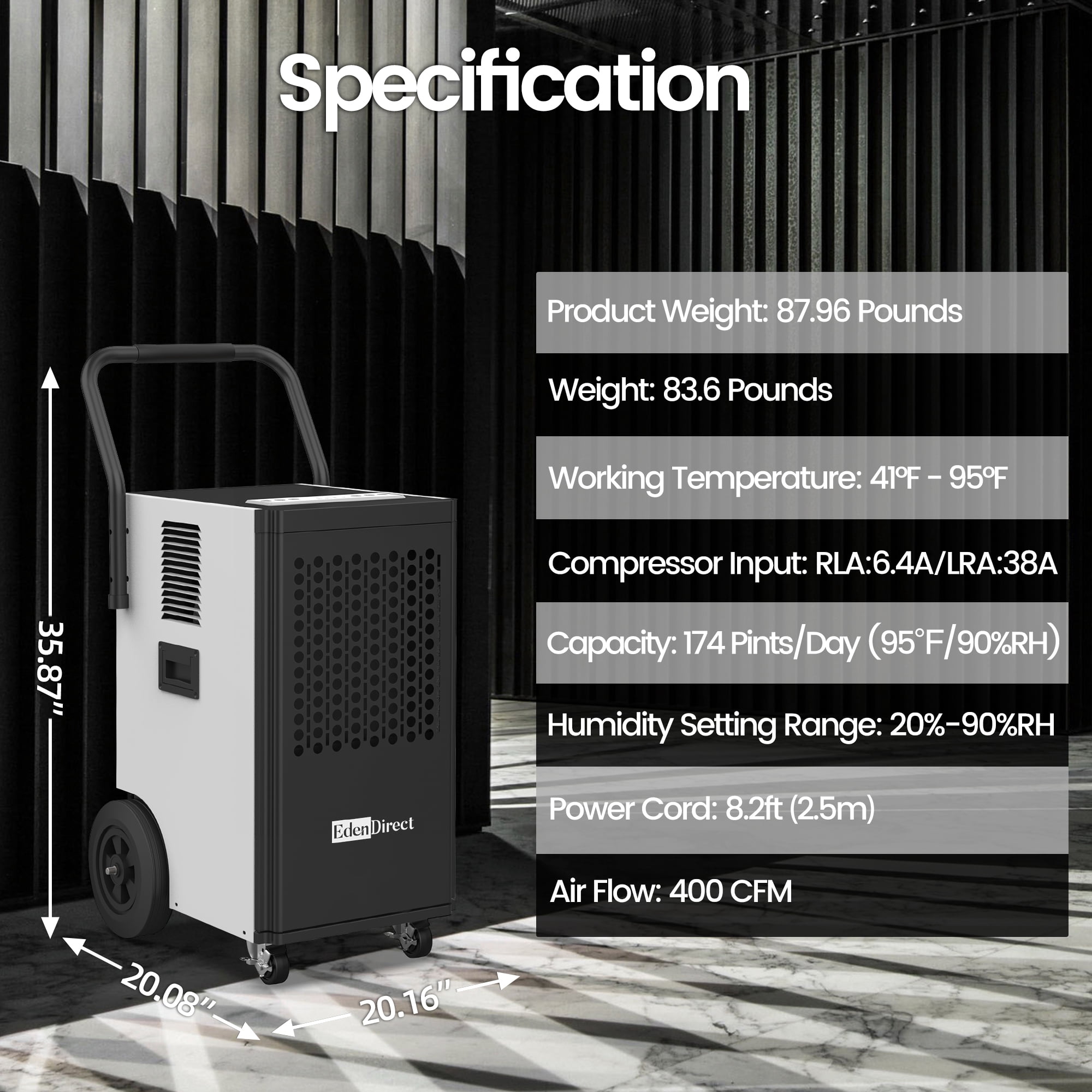 150 pt. 6,000 sq. ft. Buckless Industrial Dehumidifier  with Drain Hose and Pump for Basement in White