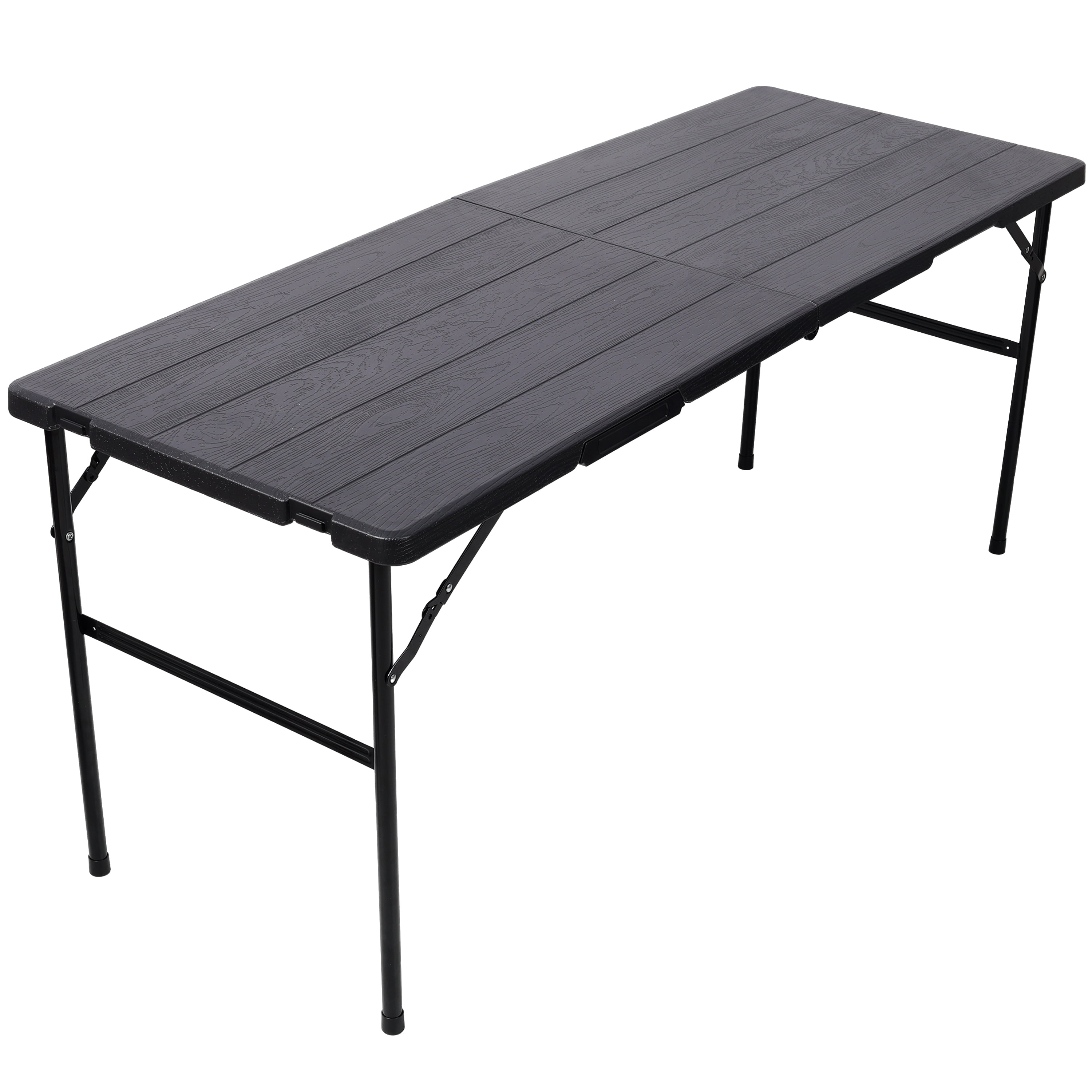 70Inch Portable Folding Picnic Table Set with 2 Benches,3‑Piece Indoor Outdoor Folding Furniture Set,Wood Grain Tabletop for Camping,Backyard Party,Picnic,Wedding Gatherings,Black