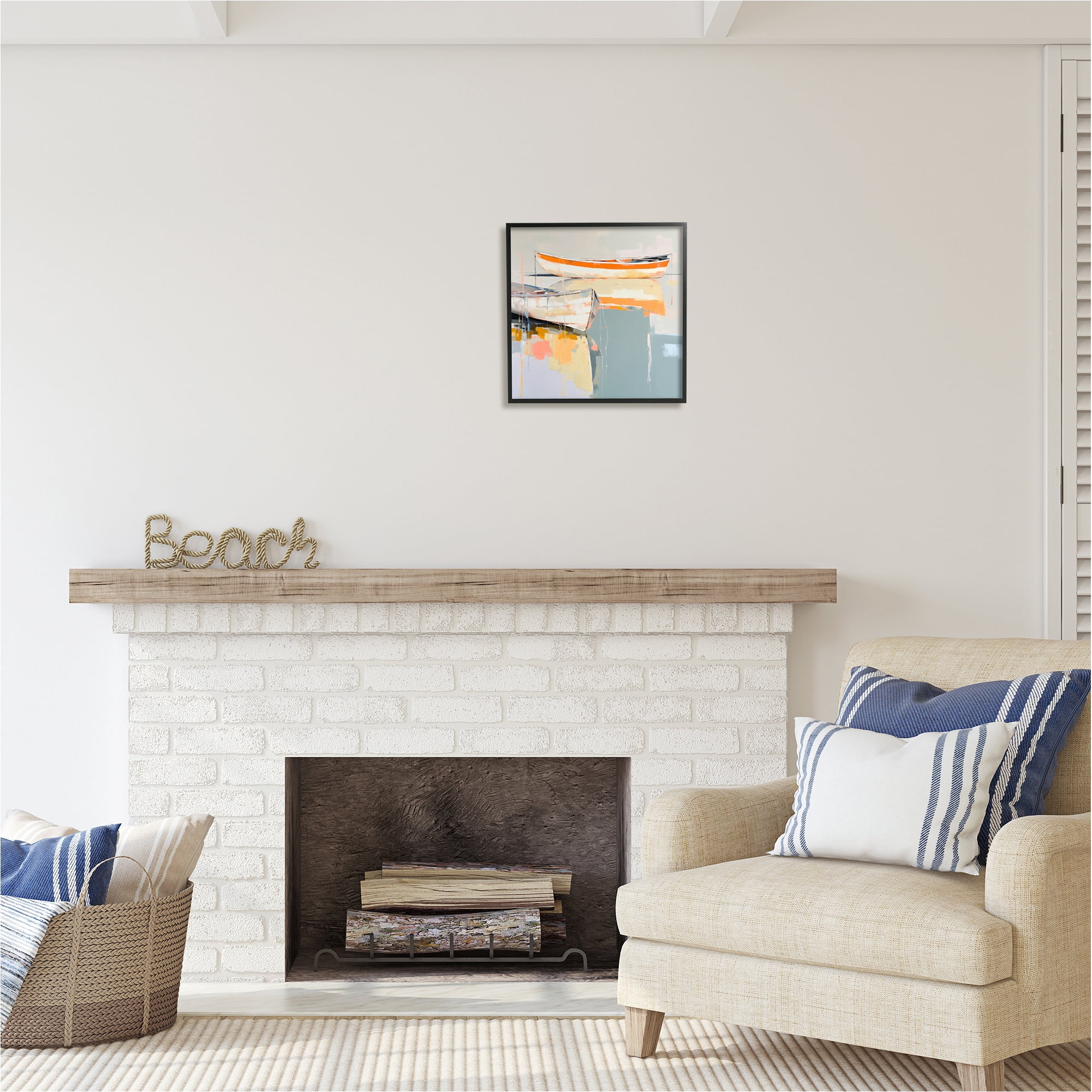 Stupell Industries Modern Orange Boats Abstract Painting Black Framed Art Print Wall Art, 17 x 17