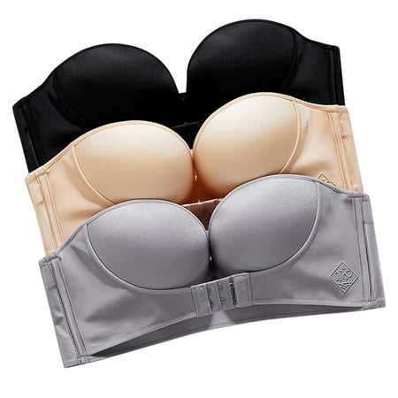 YHGFVOKJ Bras for Women 3PCS Solid Color Strapless Non Slip Convertible Racerback Underwear Adjustment Rimless Dress Bra Backless Bra Multicolor 75F