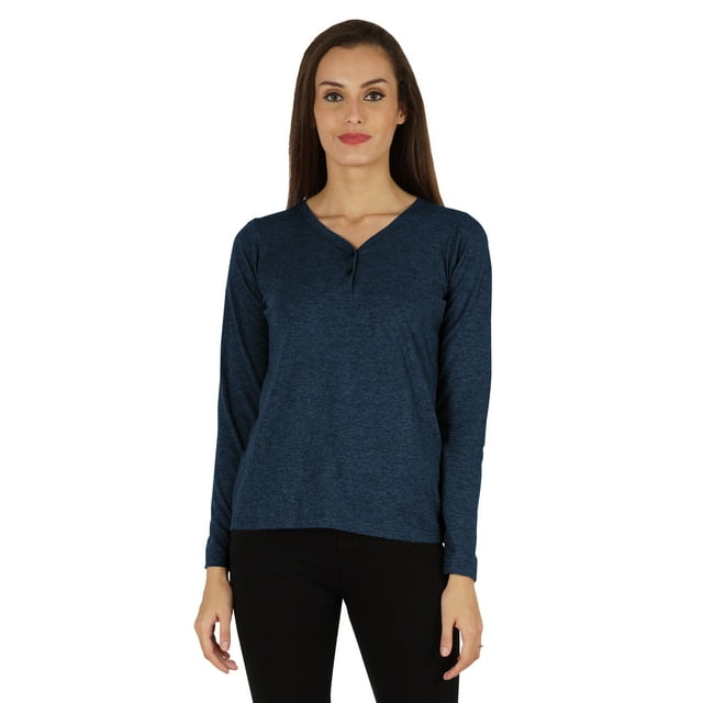 Inkmeso Solid Button Henley T-shirt For Womens Casual BasicLong SleeveTee T-shirts