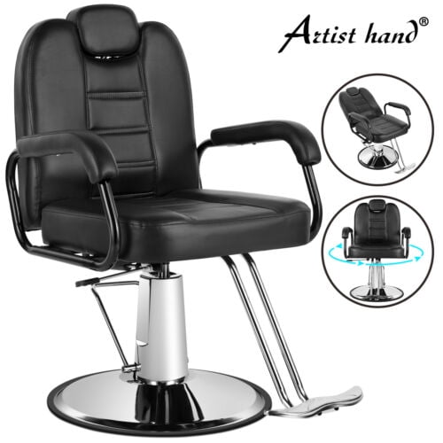 Artist hand Black 360°Barber Chair Heavy Duty Hydraulic Reclining Salon Shampoo Beauty Hair Styling Equipment