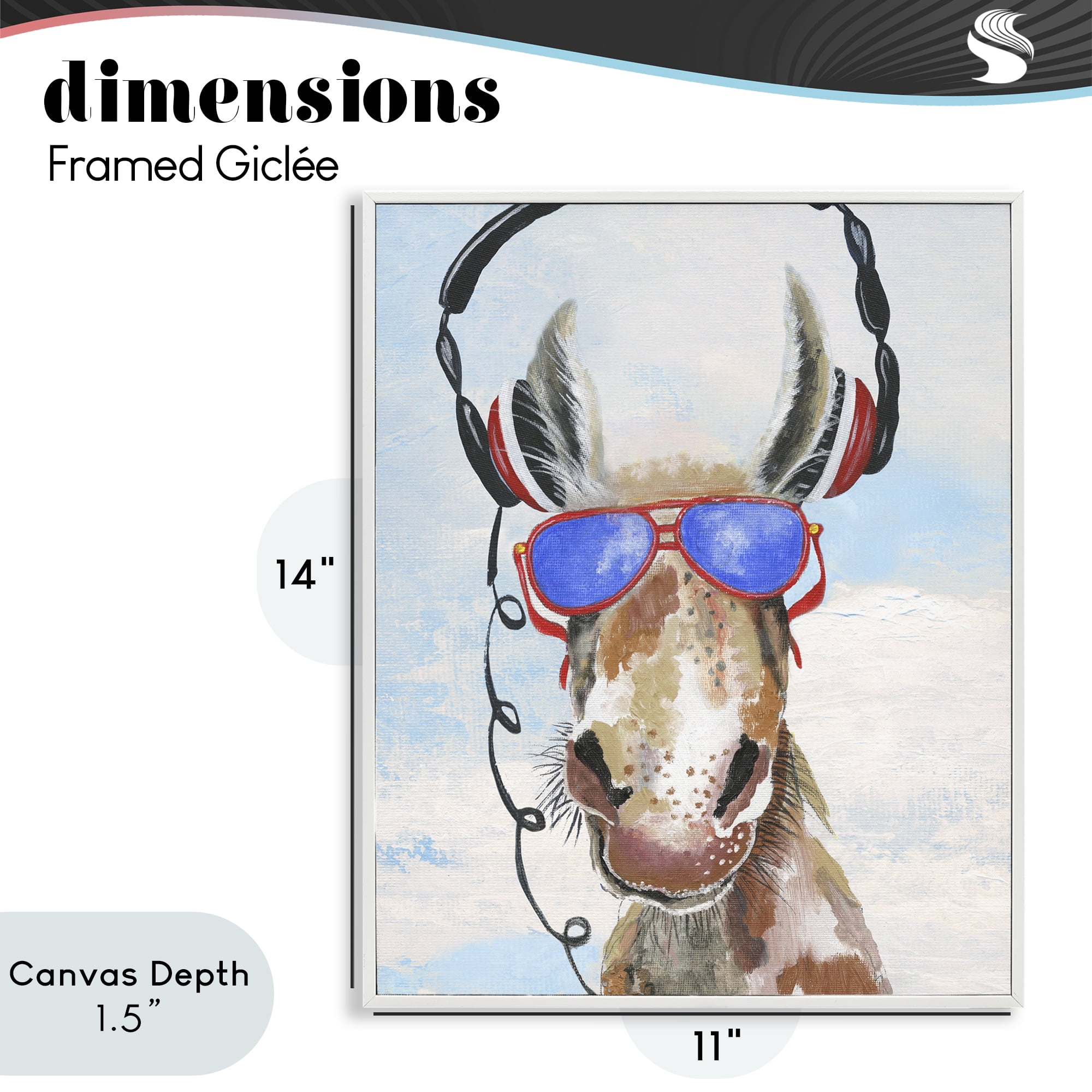 Stupell Industries Donkey Wearing Headphones White Framed Giclee Art, design by Janet Tava