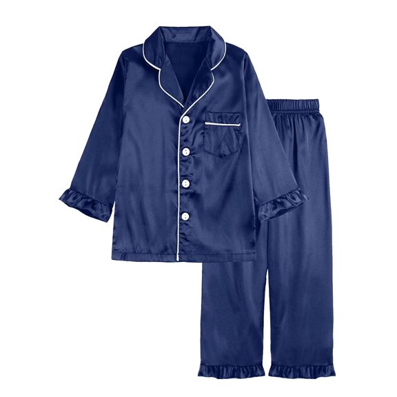 MEZZALL Girls Sleepwear Long Sleeve Pajama Sets Kids Open Front Cardigan Tops With Pants Soft Silk Like Autumn Loungewear Toddler Nightwear