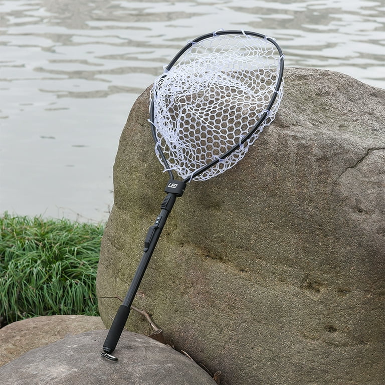 Collapsible Aluminum Alloy Fishing Net Folding Fish Landing Net with Carabiner Clip for Fish Catching Releasing, Black