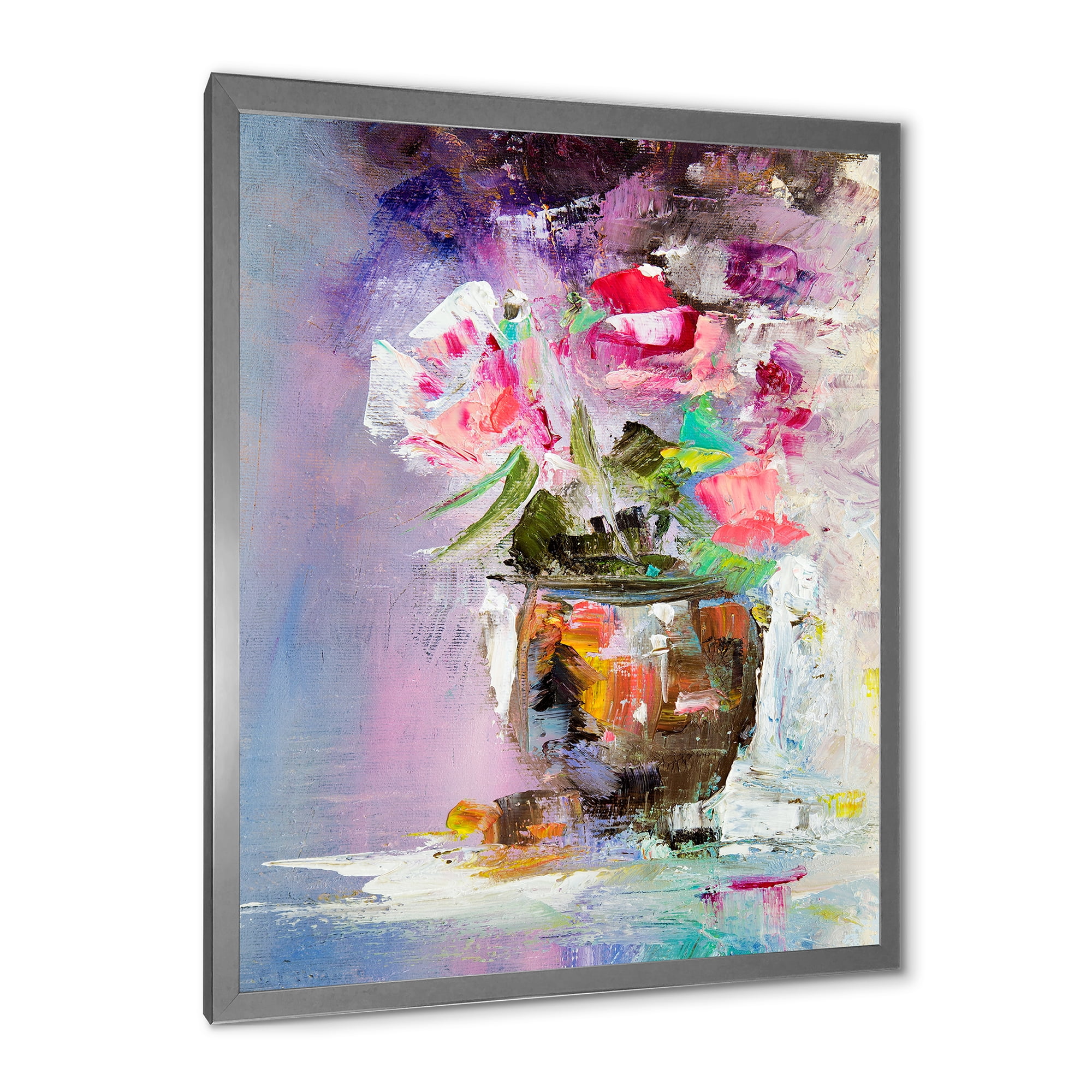 Designart 'Pink Fresh Abstract Flowers Bouquet in Vase' Modern Framed Art Print