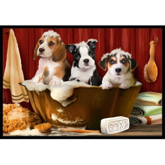 Carolines Treasures  Beagle- Boston Terrier And Jack Russel In The Tub Indoor & Outdoor Mat- 24 x 36 in.