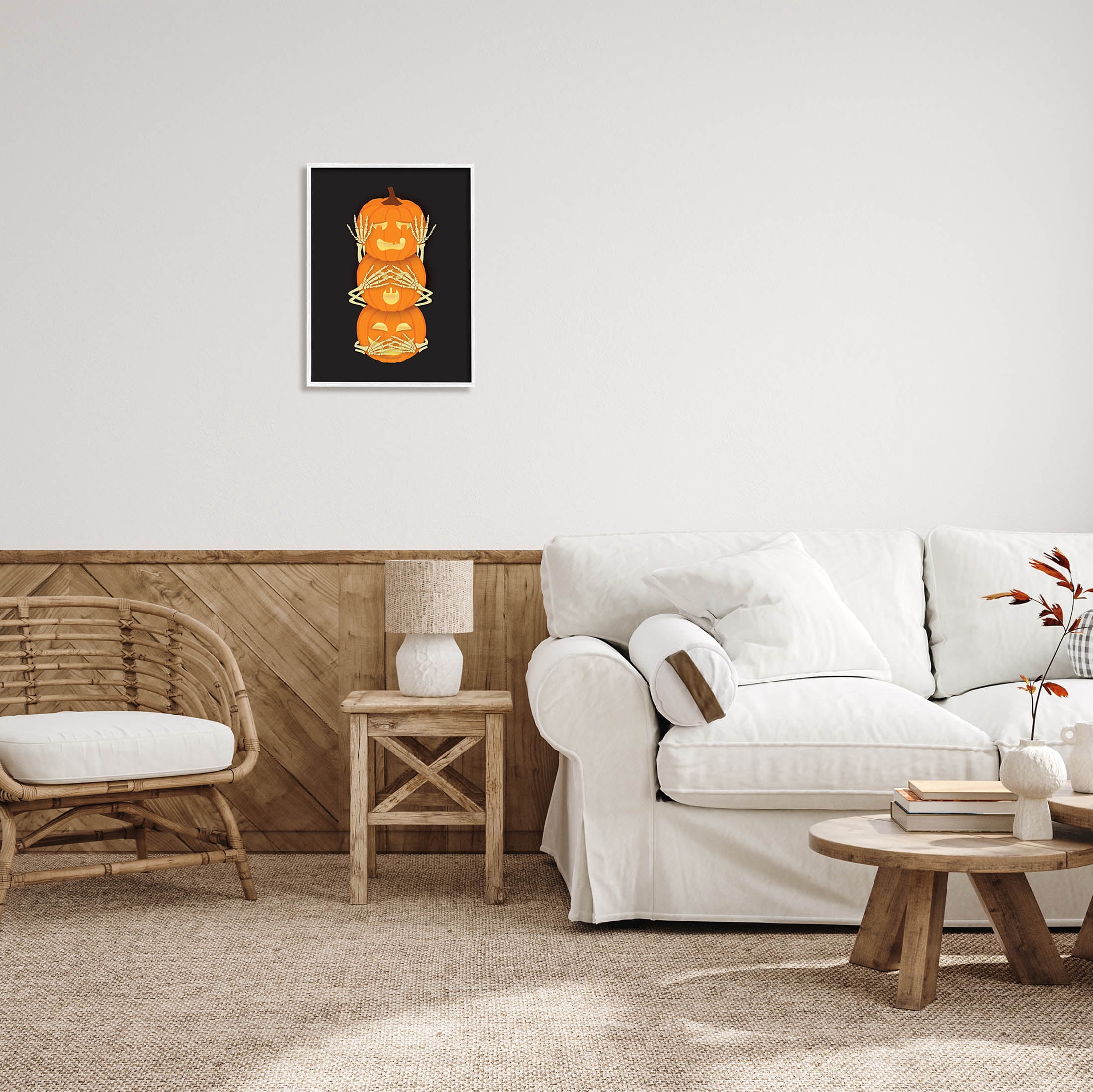 Stupell Industries Hear See Speak No Evil Pumpkins Graphic Art White Framed Art Print Wall Art, Design by Linda Birtel