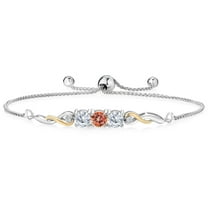 925 Sterling Silver and 10K Yellow Gold Ecstasy Mystic Topaz White Moissanite and White Lab Grown Diamond Tennis Bracelet for Women (2.02 Cttw, Gemstone Birthstone, Fully Adjustable up to 9 inch)