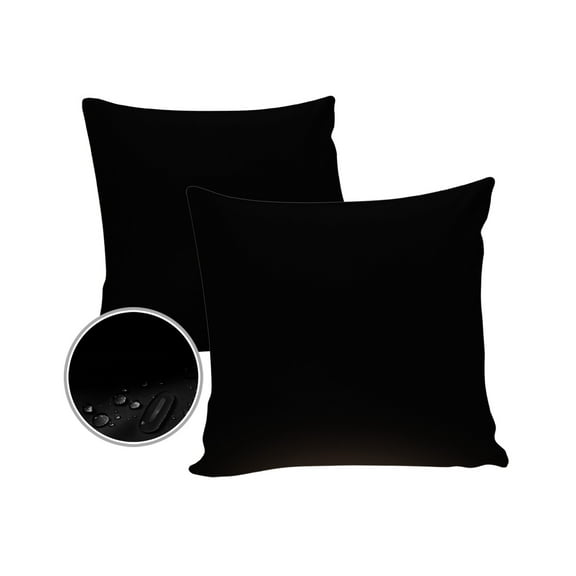 Pack of 2 Outdoor Pillow Covers, Solid Color Black Waterproof Square Throw Pillowcase Cushion Decorative Pillow Covers for Couch Patio Tent, 16x16 in