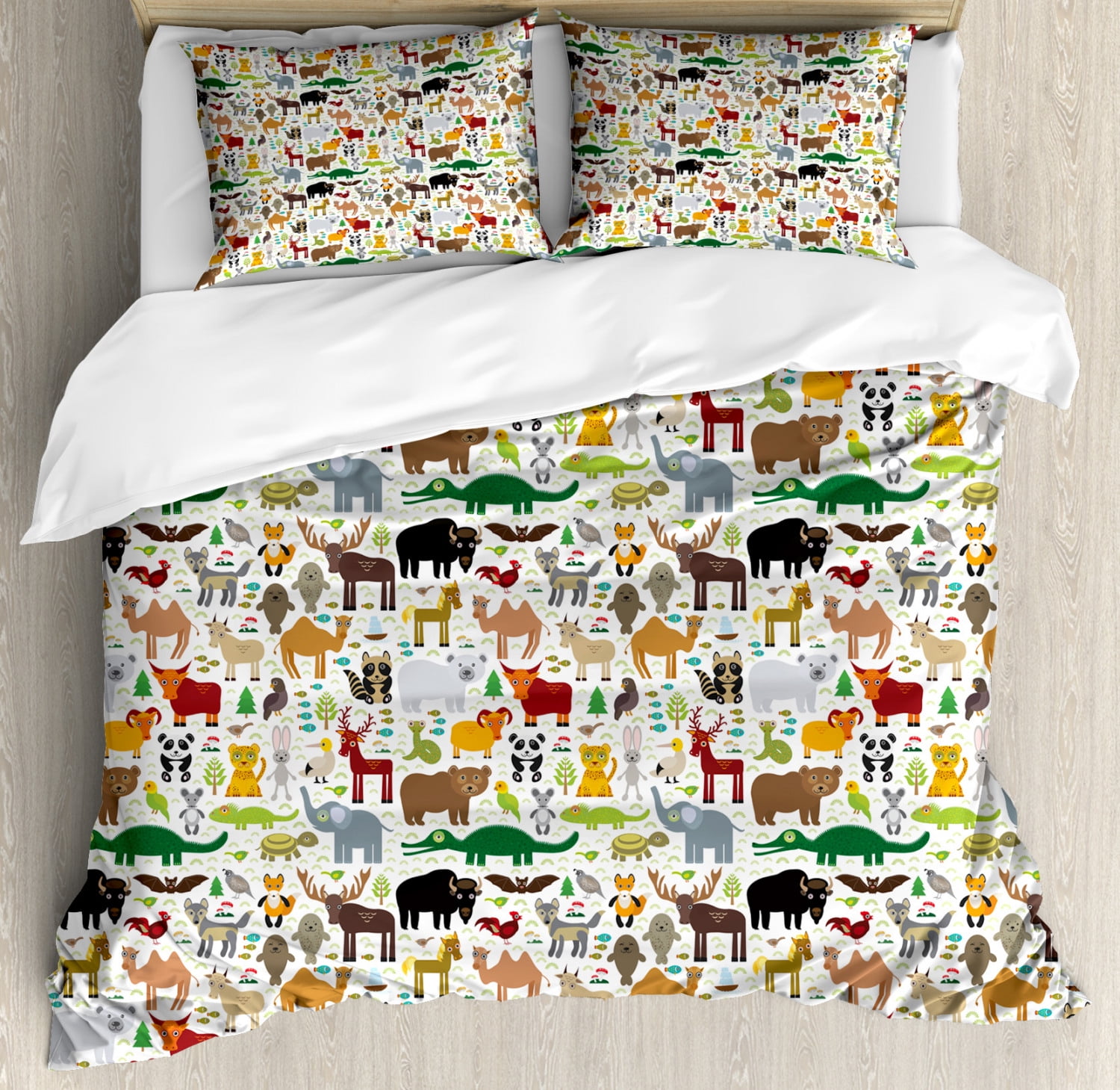 Animals Duvet Cover Set Queen Size, Repeating Pattern of Animals