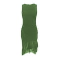thumbnail image 3 of Jinhomg Women's Bodycon Dresses Sleeveless Ruched Midi Dress Fashion Square Neck Side Slit Tank Dress Ruffle Hem Club Party Dresses Army Green S, 3 of 4