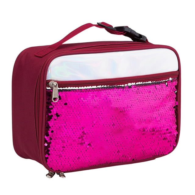 Sac à Lunch à Paillettes Rouge à la Mode pour l'Extérieur, Sac à Lunch Isolé Portable Moderne en Tissu Oxford