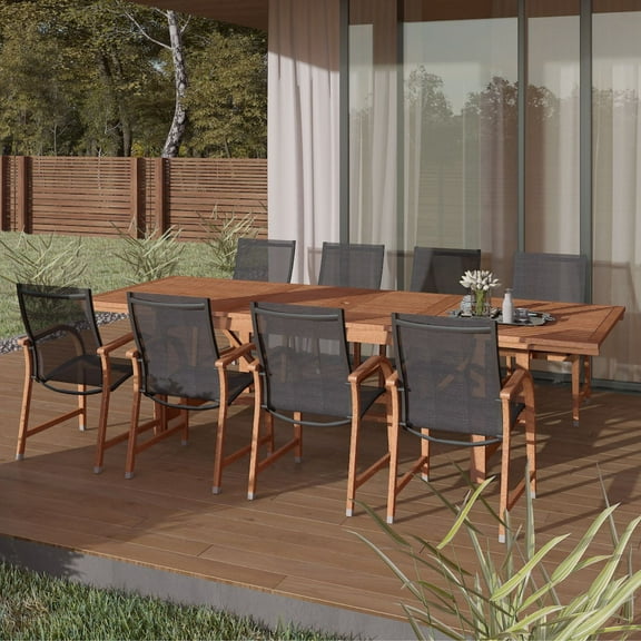 Urban Elements Beachouse 9-Piece 100% FSC Dark Finish Wood Extendable Patio Dining Set