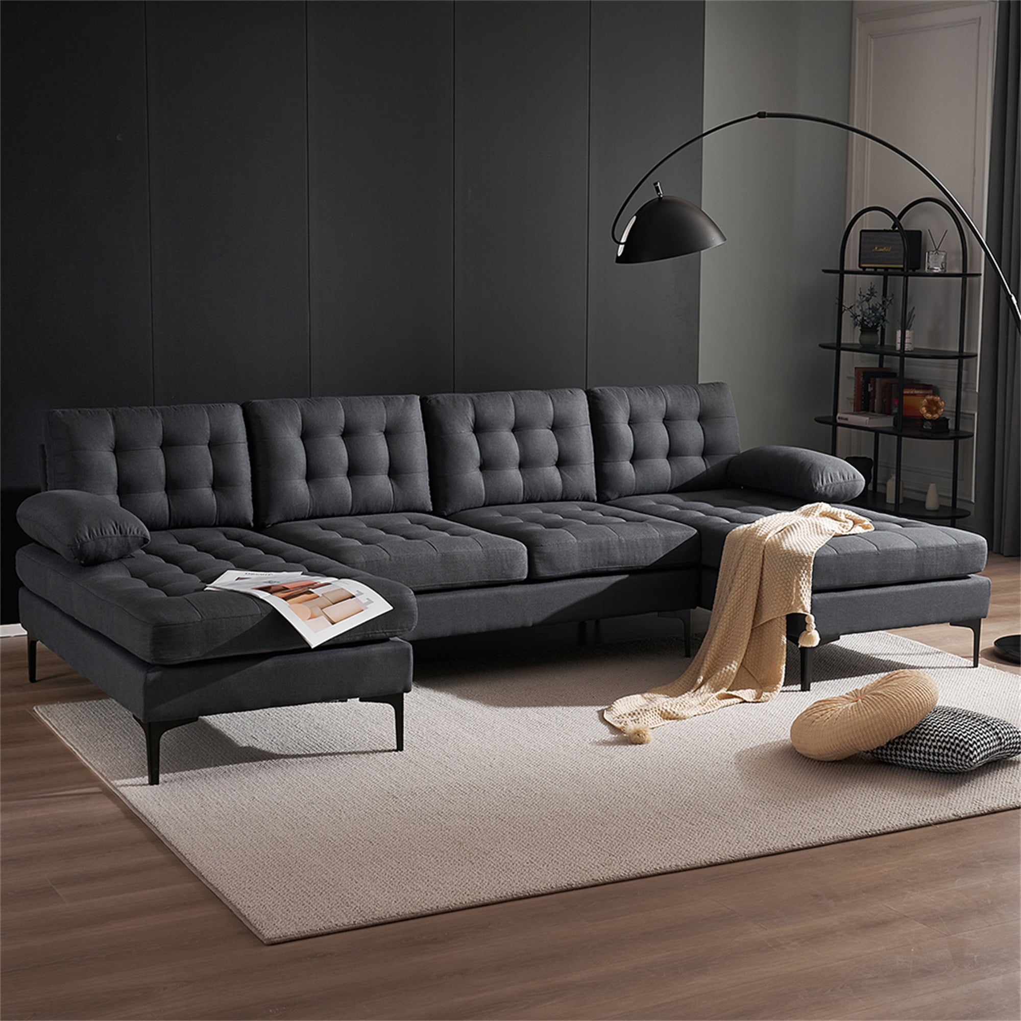 Resenkos Living Room Sofa Set with Soft-Covered Armrest Backrest Seat, U-shaped Sectional Couch in Dark Gray Resenkos Living Room Sofa Set with Soft-Covered Armrest Backrest Seat, U-shaped Sectional Couch in Dark Gray