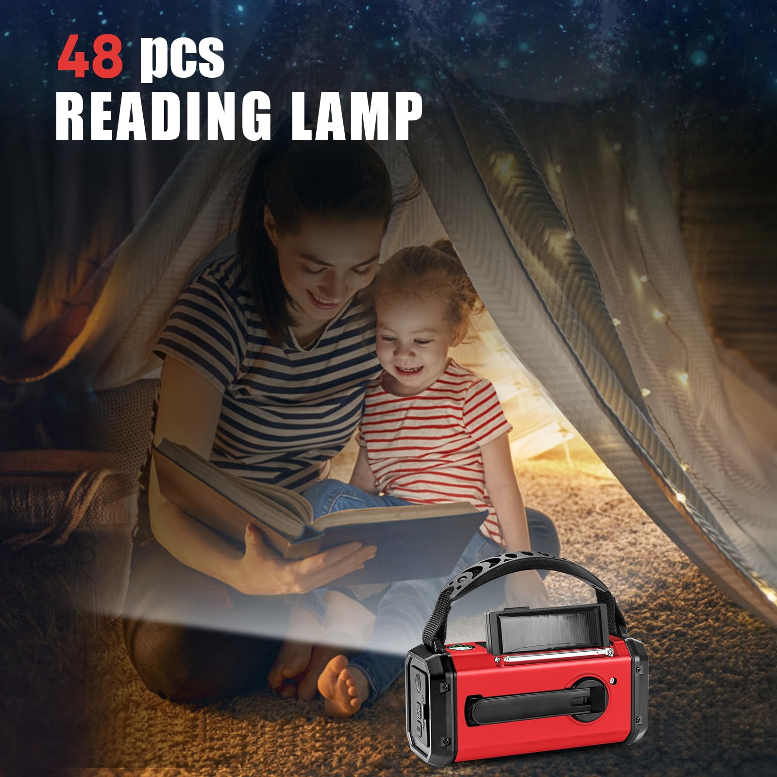 10000mah Emergency Crank Radio  Noaa/am/fm Weather Type-c Charge Solar Charging Sos 3 Modes Led Reading Lamp Compass For Outdoor (red)