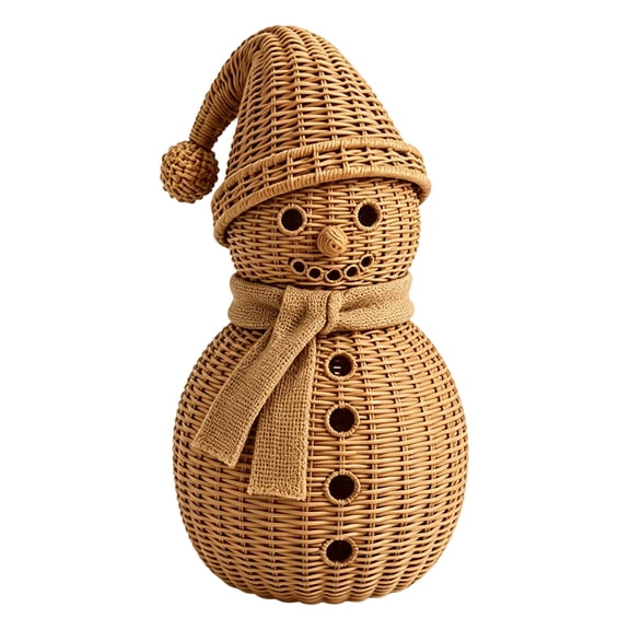 Handwoven Rattan Snowman, Wicker Christmas Snowman Decoration with Removable Hat, Vintage Winter Centerpiece Table Decor Gift Farmhouse for Party Home Kitchen Shelf