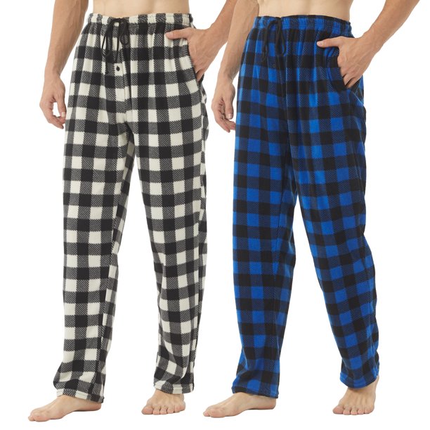 YUSHOW 2 Pack Mens Pajama Pants Mens Fleece Plaid Lounge Pajama Bottoms