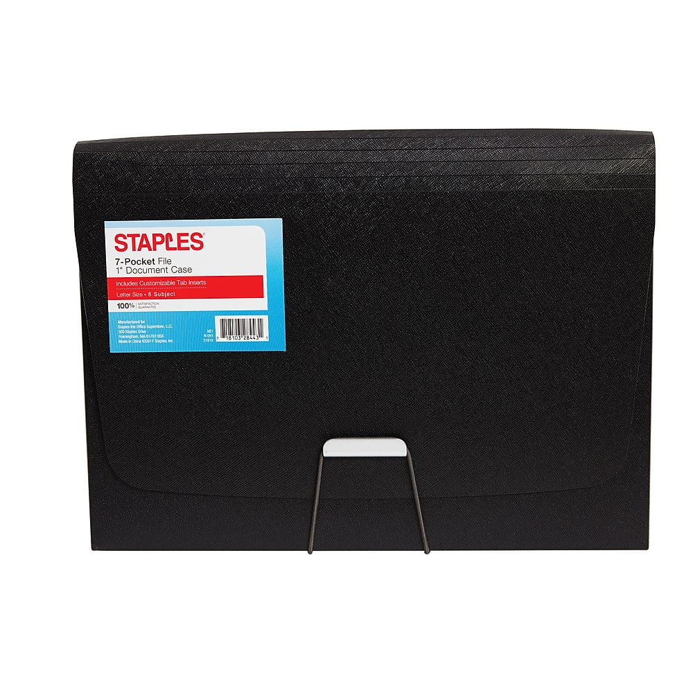 Staples Plastic 7Pocket Folder with 1" Document Case Letter Black