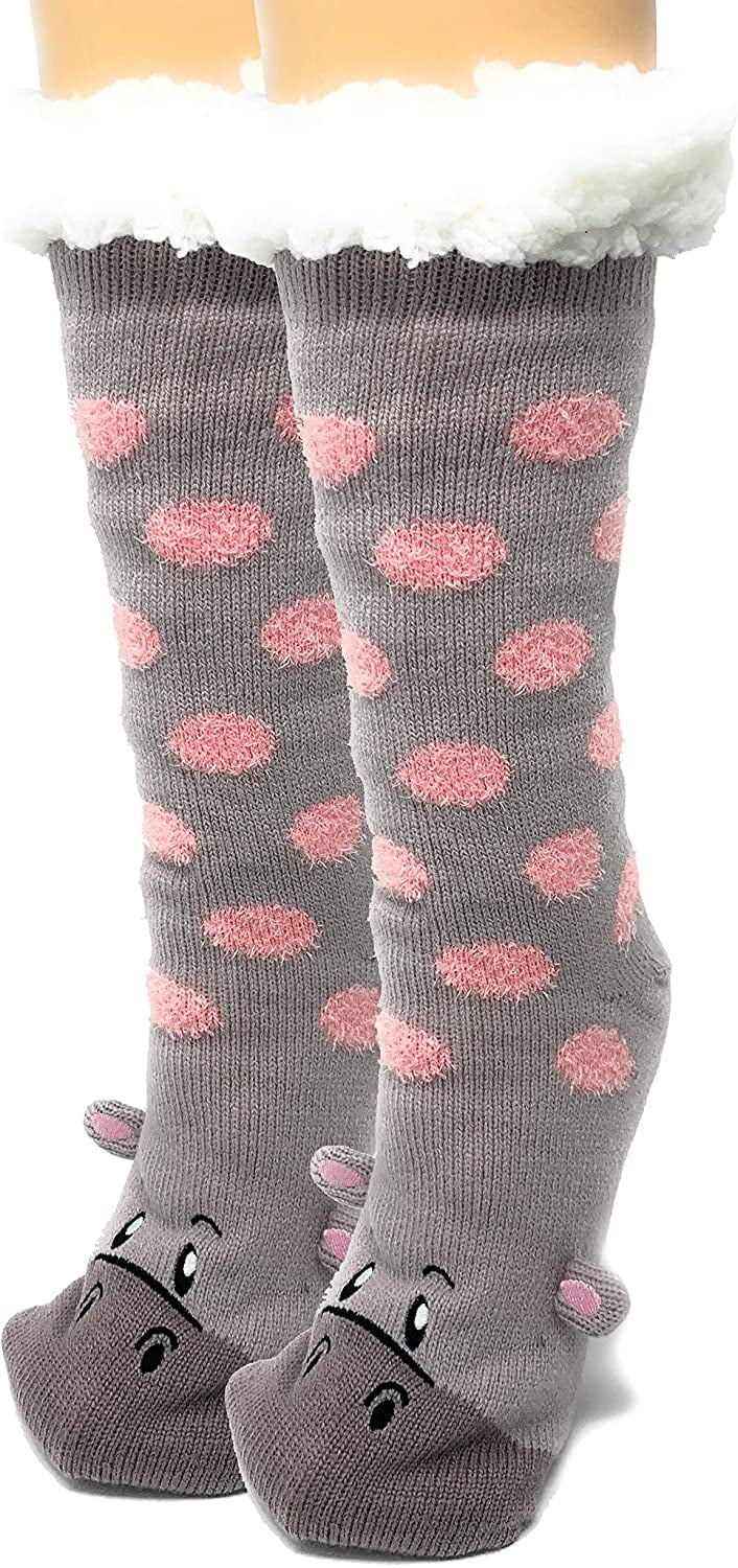 Women's Sherpa Slipper Socks, Ooohyeah Animal Lovers Cozy Warm Soft Slipper Socks One Size