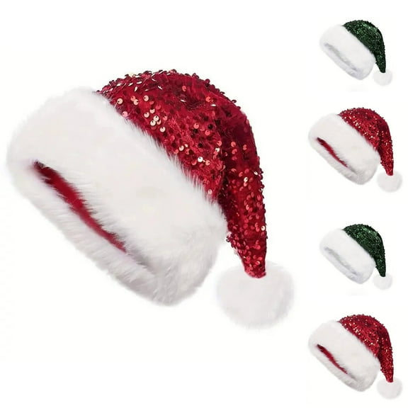 Felirenzacia Christmas Felt Hat, Red Sequin and White Fluffy Santa Hat, Christmas Party Gift, Unisex Santa Claus Hat