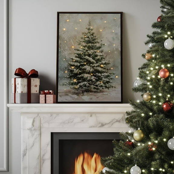FYHALE Snowy Tree Light up Canvas Wall Decor, Christmas Wall Art, Christmas Snowy Tree Light up Canvas Winter Scene Wall Art, LED Christmas Canvas Home Decor