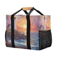thumbnail image 2 of Large Hand-Held Storage Bag Kitchen Reusable Grocery Bags， Travel Tote Bags， Waterproof Tote，Laundry Bag，Beach Bag， Pool Bag Sunset Lighthouse, 2 of 8
