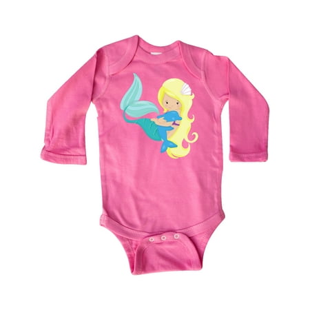 

Inktastic Mermaid And Dolphin Mermaid With Blonde Hair Gift Baby Girl Long Sleeve Bodysuit