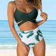 thumbnail image 5 of MKLEKYY Trajes De Baño Mujer Short Women Tow Piece Vintage Swimsuit Two Piece Retro Ruched Wrap Front High Waist Print Bikini Set, 5 of 6