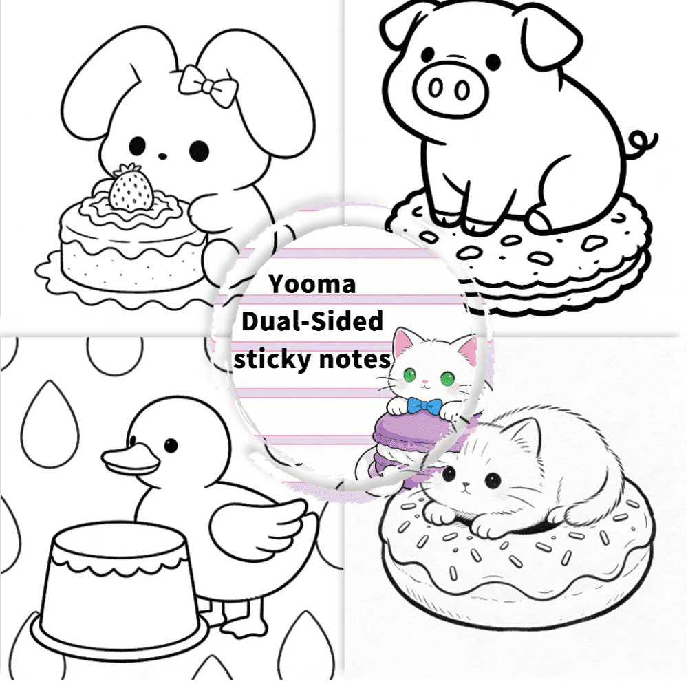100 Pcs Double-Sided Writing & Coloring Sticky Notes: Original Unique Designs, No-Repeat Memo Pads
