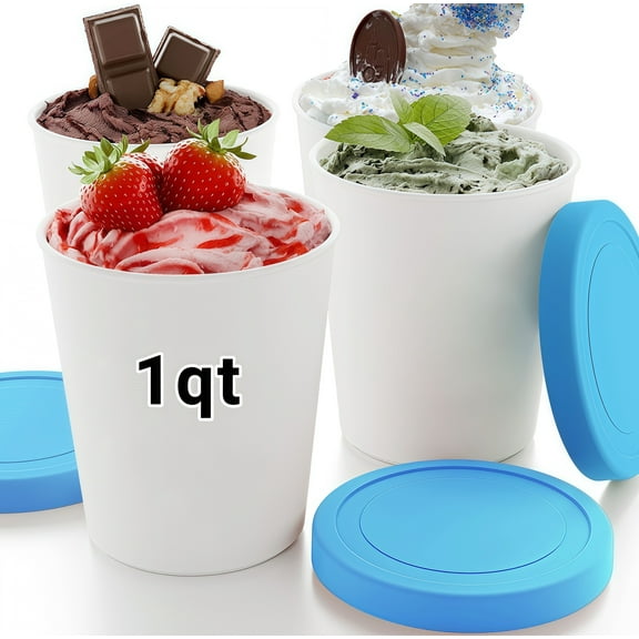 Every Moment Counts 4-Pack Freezer-Safe Stackable Food Containers with Airtight Lids, BPA-Free Silicone, Dishwasher-Safe Storage for Ice Cream, Meal Prep, Leftovers, Snacks & Pantry Organizing (Blue)