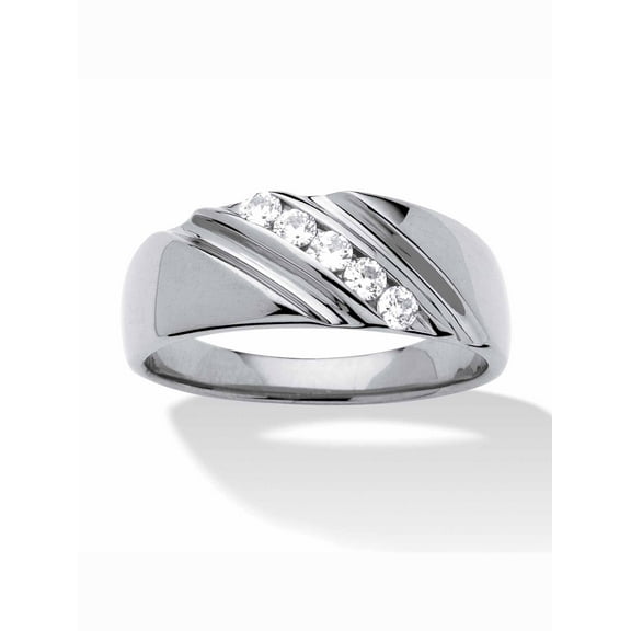 PalmBeach Jewelry Men's .50 TCW Round Cubic Zirconia Diagonal Wedding Ring in Gold or Platinum Plated Sterling Silver