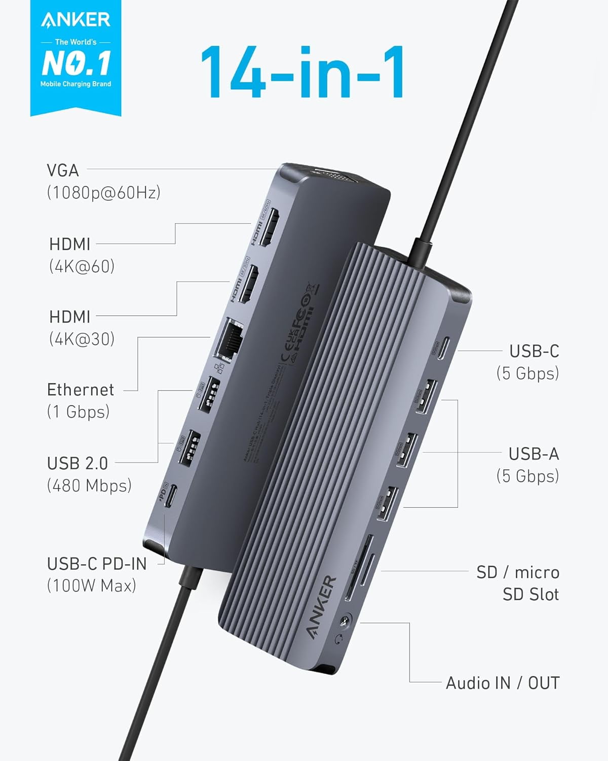 Anker 568 USB-C Docking Station (11-in-1, USB4), Up to 100W