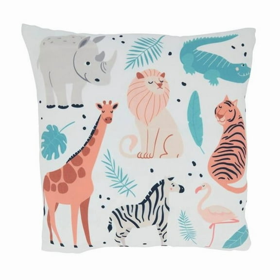 Saro 4513.M16SP 16 in. Safari Animals Baby Square Throw Pillow with Poly Filling, Multi Color