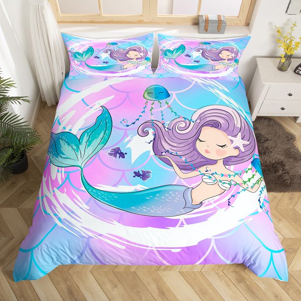 YST Mermaid Tail Bedding Sets Queen Girls Princess Comforter Cover