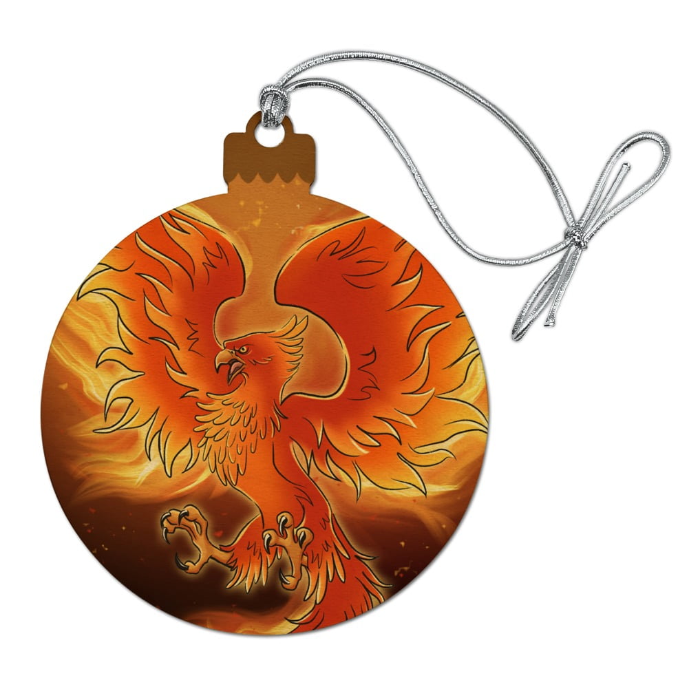 Phoenix Rising from the Flames Wood Christmas Tree Holiday Ornament